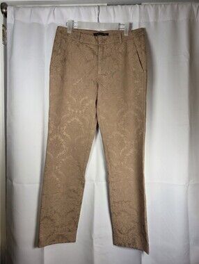 Zara Tan Beige Damask Pattern Pants Women's Size M Trousers